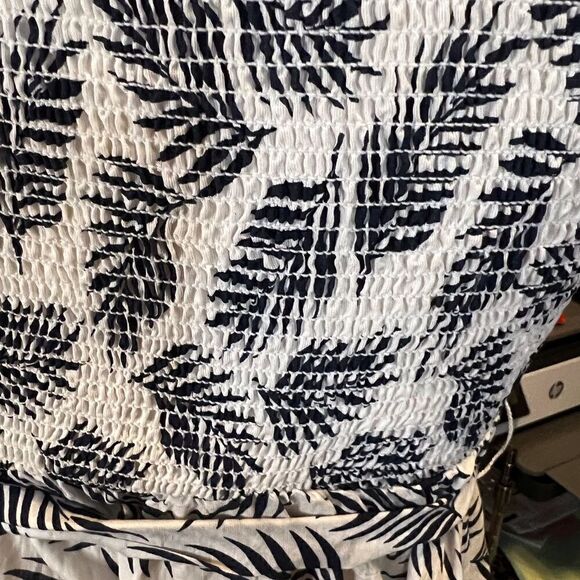 “”SUPER””, Bahamian long maxi dress with blue palm tree leaves. - Picture 5 of 7